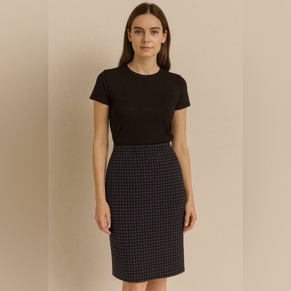 Vintage Jaeger wool skirt Chic navy blue and green Women's Pencil Skirt